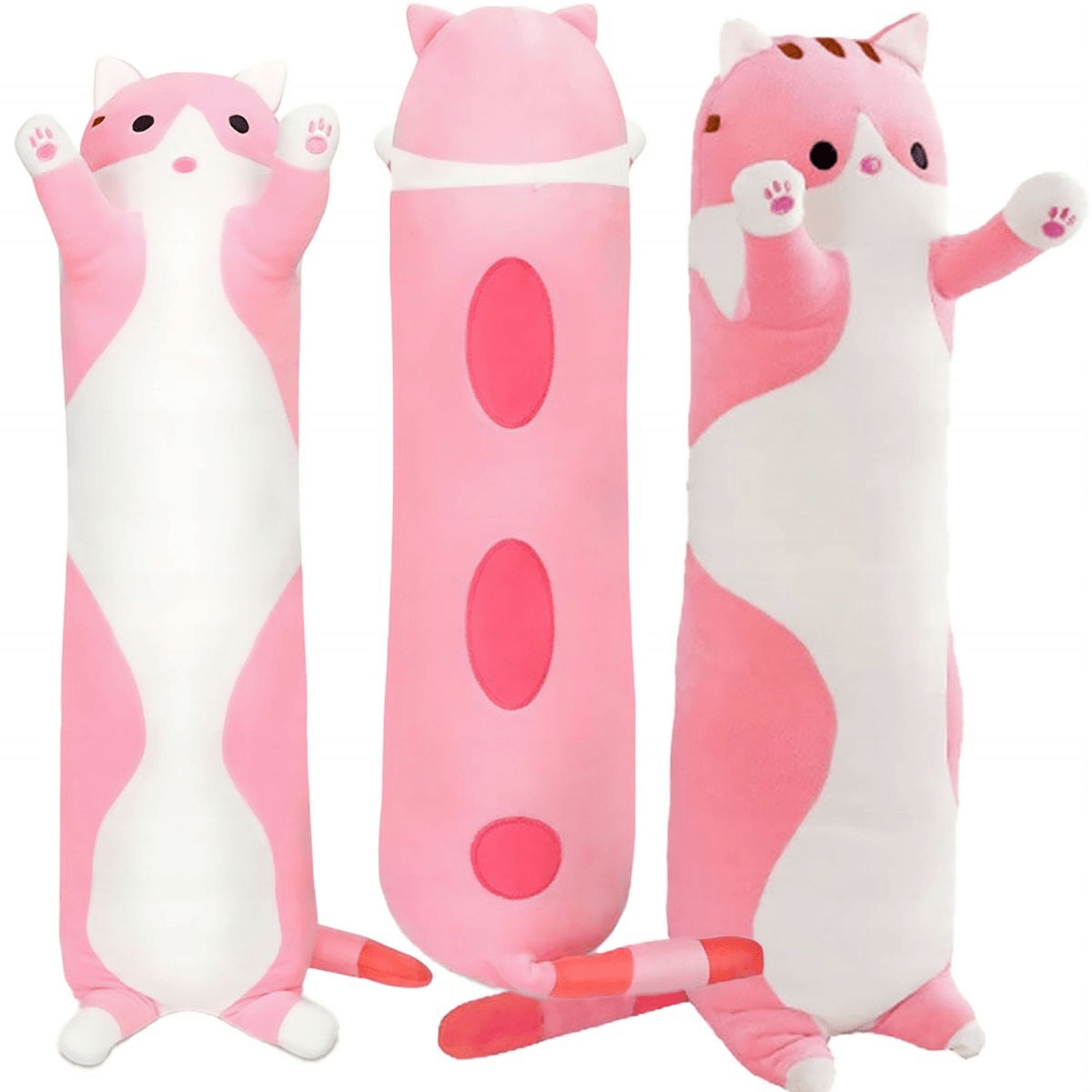Jucarie  pisica plus lunga, tip perna, lavabila, umplutura hipoalergenica, lungime 50 cm, culoare roz-alb 3+ ani ABYZ