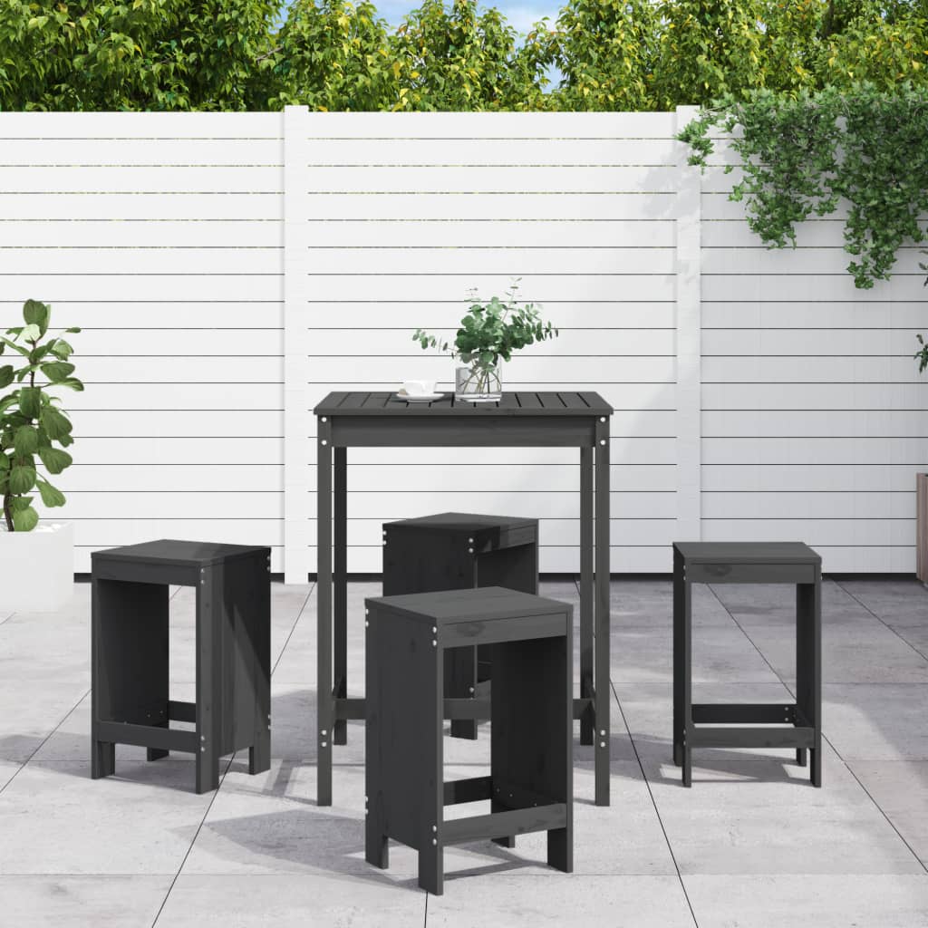 Set mobilier bar pentru gradina, 5 piese, gri, lemn masiv pin — imaginea 2