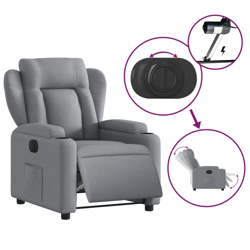 Fotoliu rabatabil electric, gri deschis, textil — imaginea 5