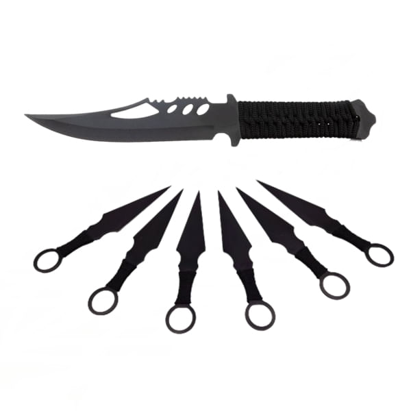 Set Cutit de vanatoare Extreme Battle si sase cutite de aruncat, Black Fury, IdeallStore®, otel inoxidabil - 2 | YEO