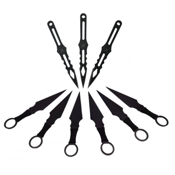 Set 9 cutite de aruncat, IdeallStore®, otel inoxidabil, negru