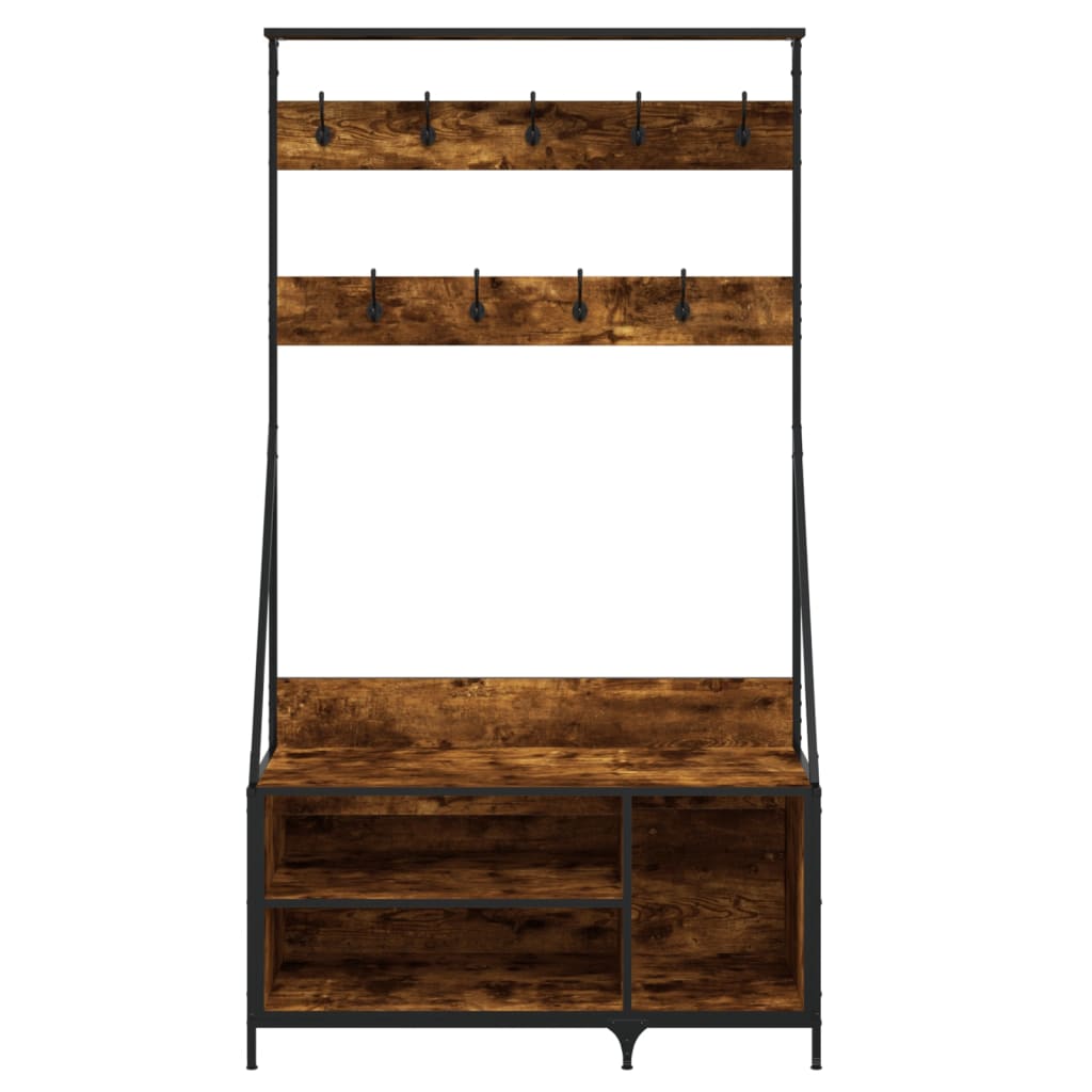 Suport de haine cu raft de pantofi stejar fumuriu 100x41x184 cm — imaginea 4