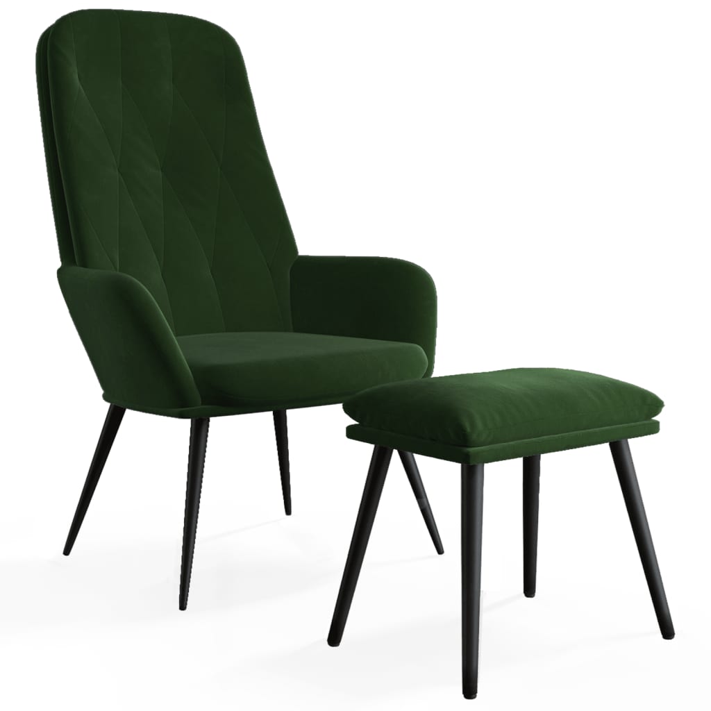 Fotoliu de relaxare cu taburet, verde inchis, catifea