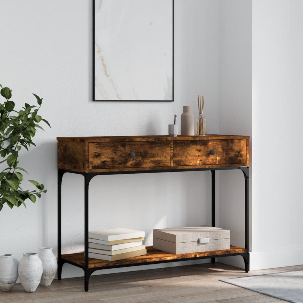 Masuta consola, stejar fumuriu, 100x34,5x75 cm, lemn prelucrat — imaginea 2