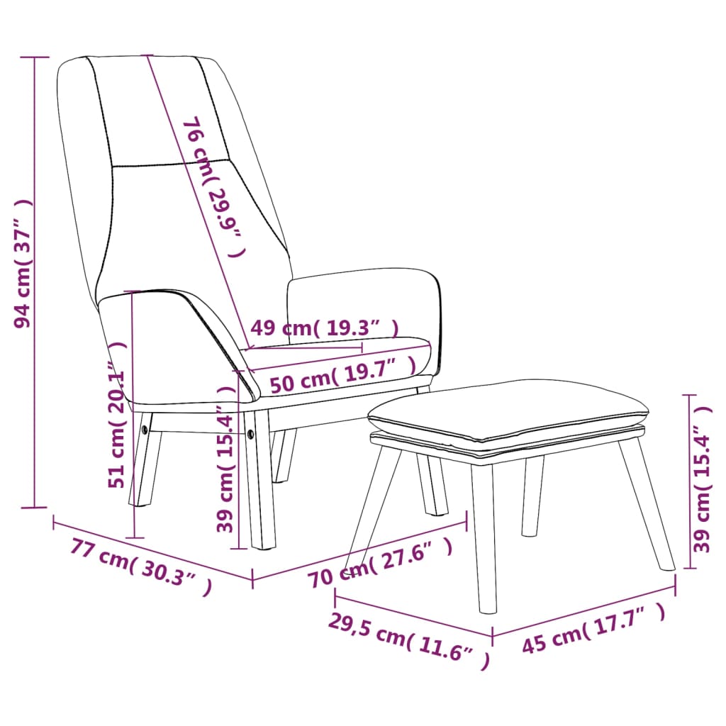 Fotoliu de relaxare cu taburet, gri deschis, textil — imaginea 10