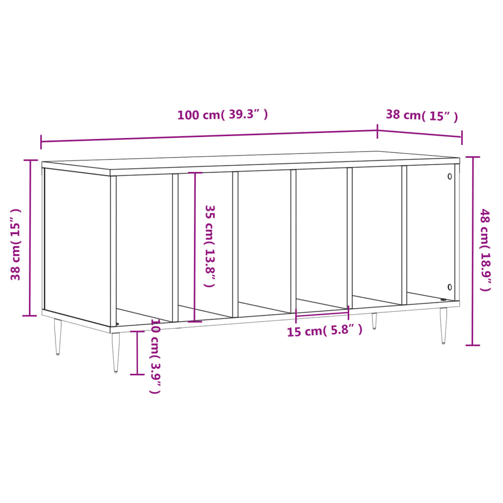 Comoda discuri, negru, 100x38x48 cm, lemn prelucrat — imaginea 9