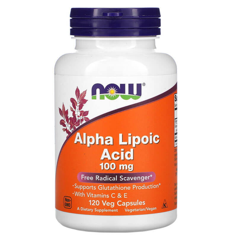 Supliment alimentar, NOW FOODS, Acid alfa lipoic cu vitamine C & E 100mg, 120 capsule vegetariene