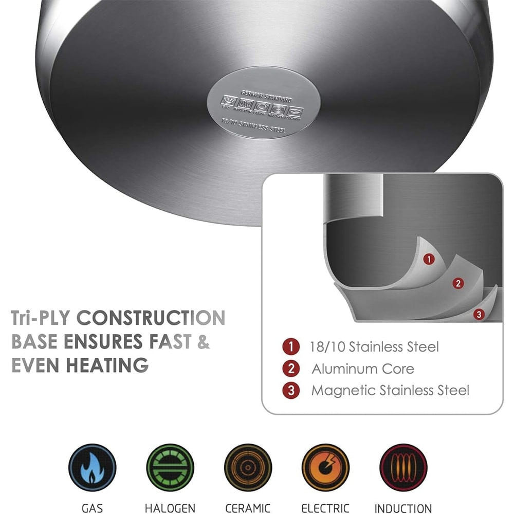 Cratita din inox cu maner, compatibila cu plita cu inductie, 18 cm, 2,3 l, Danny Home — imaginea 3