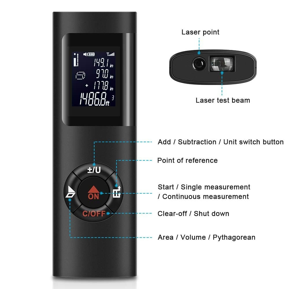 Telemetru, ruleta, Multimetru Mini Digital Smart OMEGA® de 40m, cu Laser, Portabil si cu USB pt Masurat Distanta - 3 | YEO