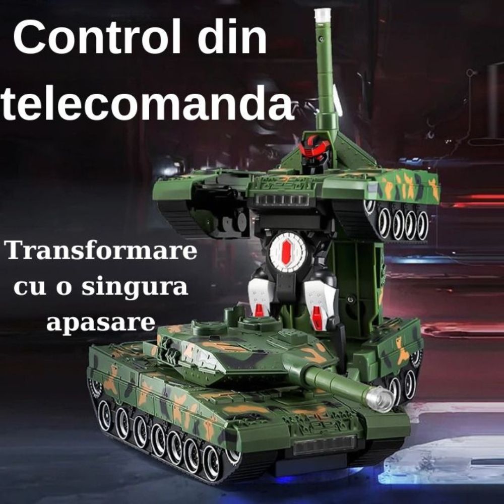 Tanc camuflaj, transformare in robot,lumini led intermitente si muzica, rotire 360°,cadou special, copii 3-10 ani, verde - 4 | YEO