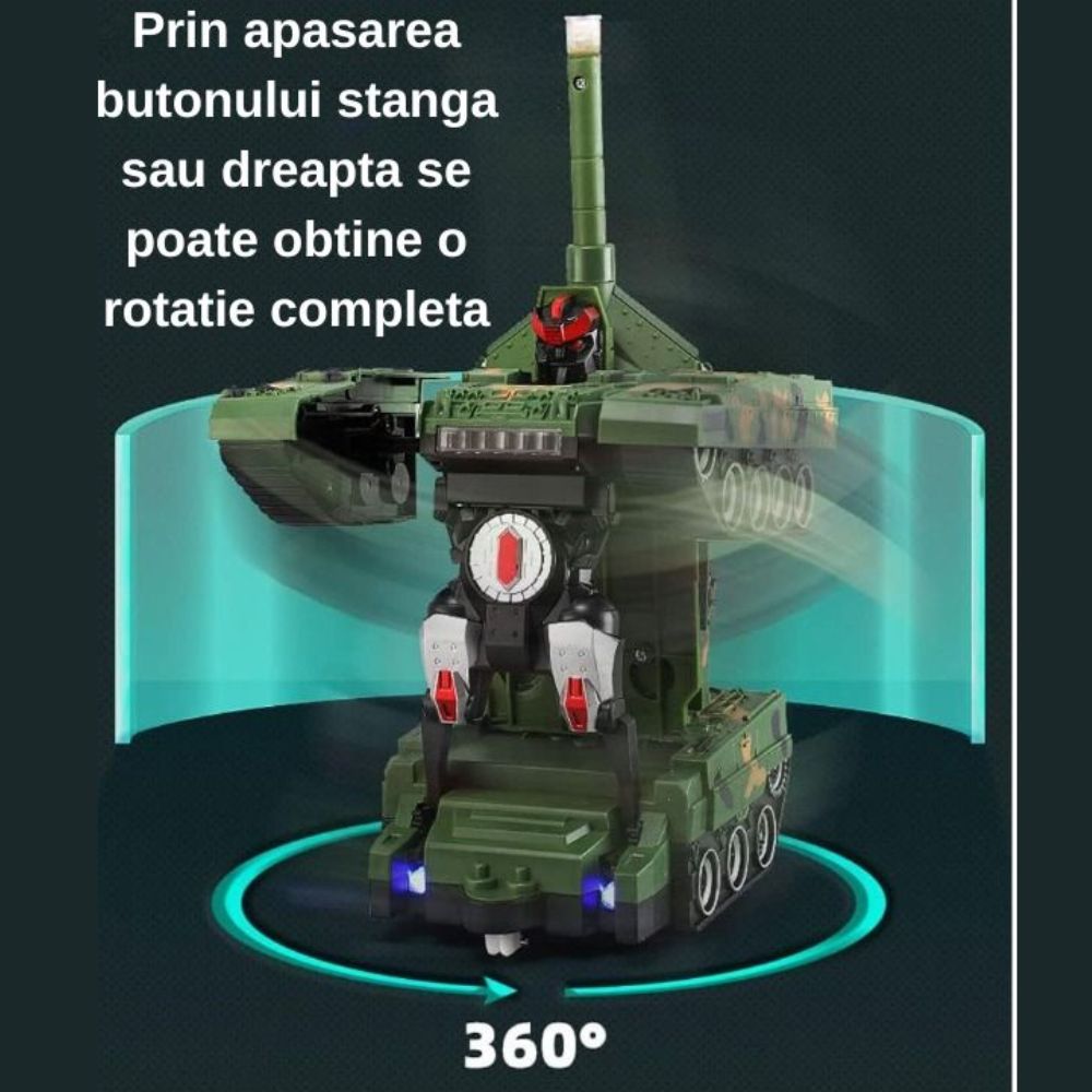 Tanc camuflaj, transformare in robot,lumini led intermitente si muzica, rotire 360°,cadou special, copii 3-10 ani, verde - 3 | YEO