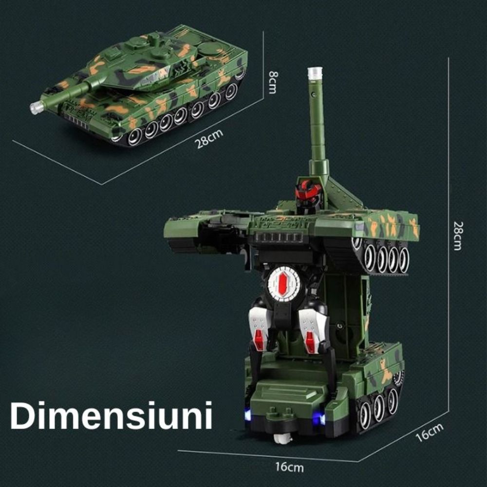 Tanc camuflaj, transformare in robot,lumini led intermitente si muzica, rotire 360°,cadou special, copii 3-10 ani, verde - 1 | YEO