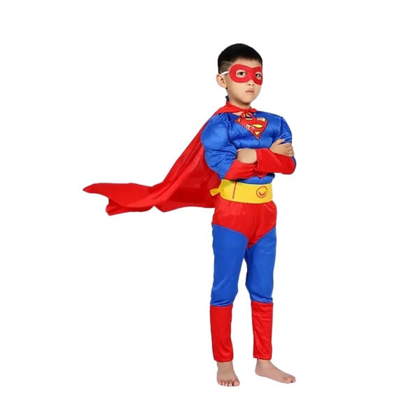 Costum Superman cu muschi, IdeallStore®, 3-5 ani , Albastru , Halloween