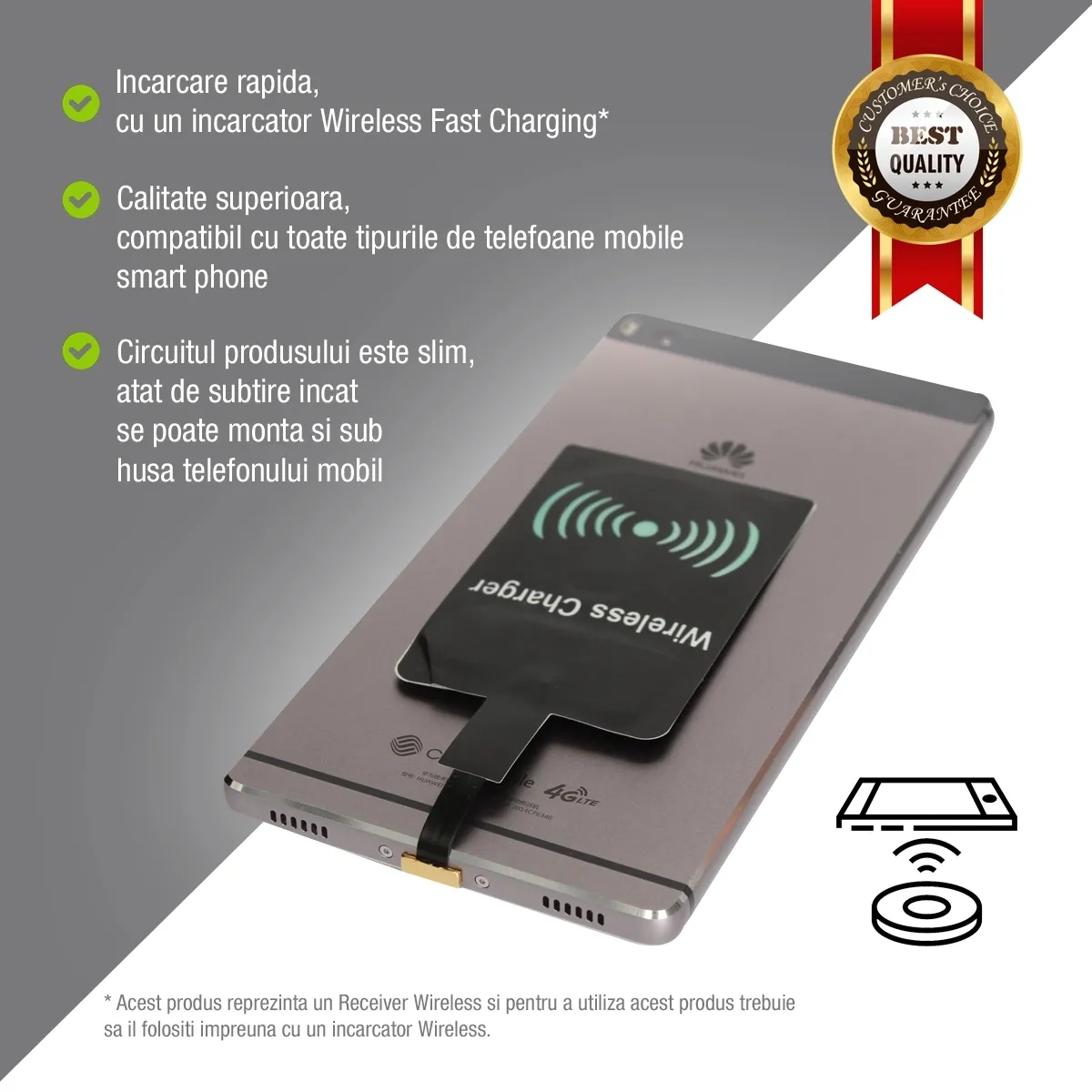 Incarcator Wireless Qi Type-C Emeszon, Receiver Wireless 5V / 1A model QI1A, compatibil cu telefone USB Type - C, negru - 4 | YEO