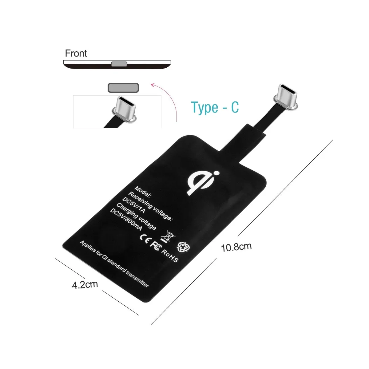 Incarcator Wireless Qi Type-C Emeszon, Receiver Wireless 5V / 1A model QI1A, compatibil cu telefone USB Type - C, negru - 1 | YEO