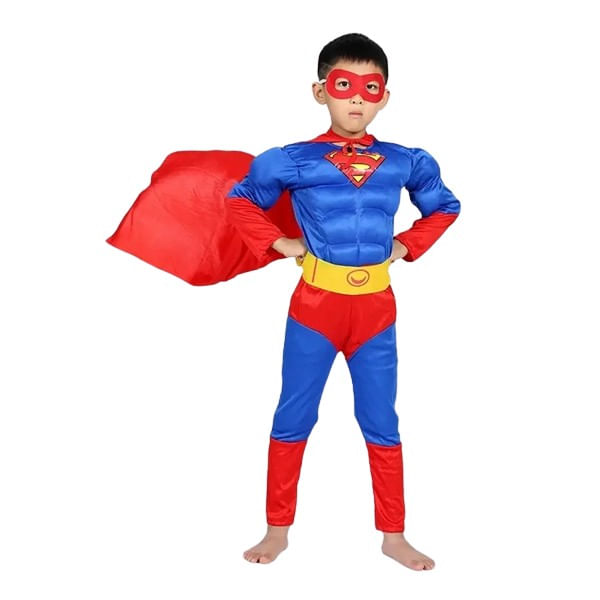 Costum Superman cu muschi, IdeallStore®, 7-9 ani , Albastru , Halloween - 2 | YEO