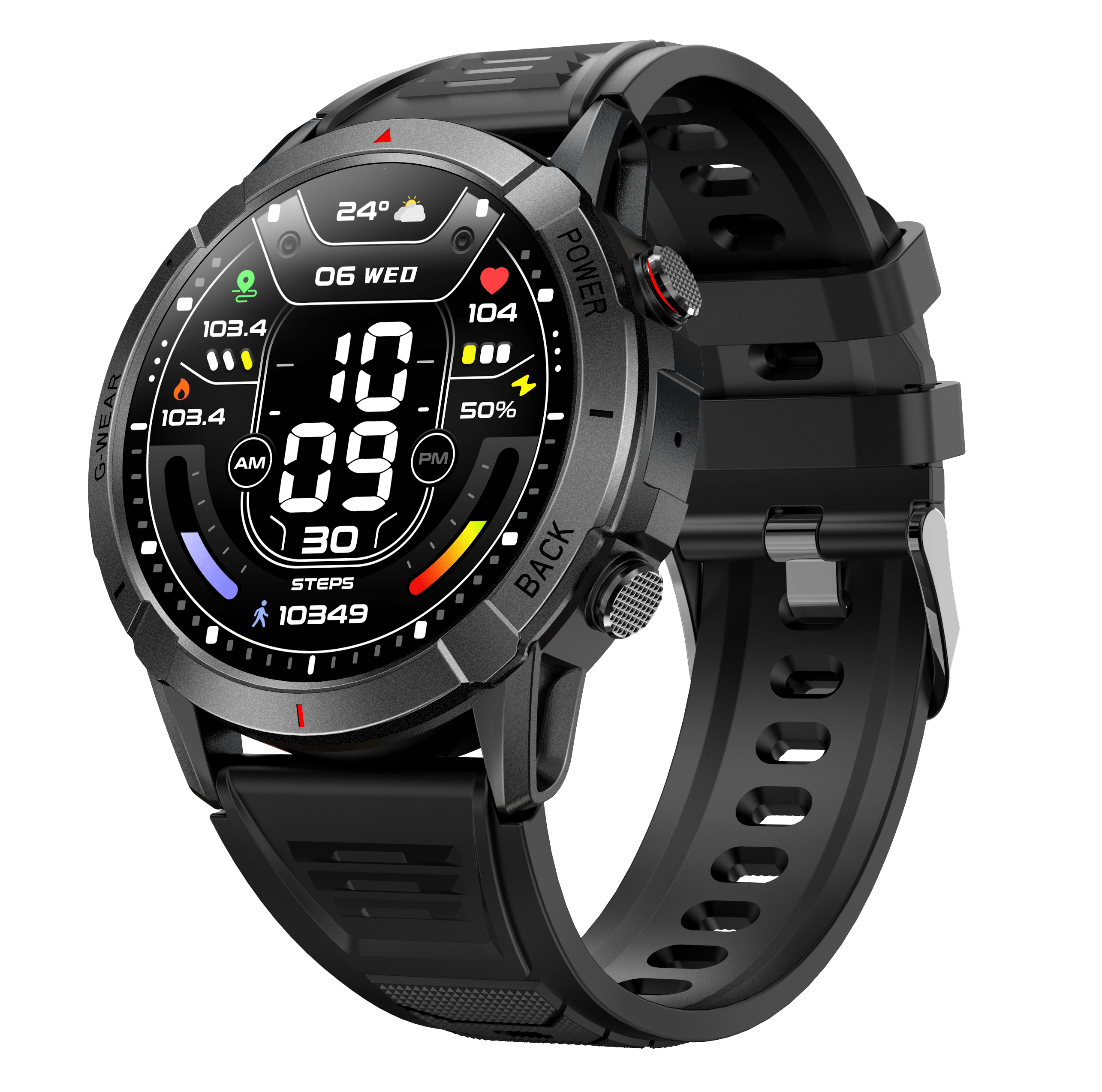 Ceas Smartwatch, BLEKSY®, Robust, 36mm AMOLED, Full Touch Screen, Apeluri, Notificari, Baterie durabila, Negru