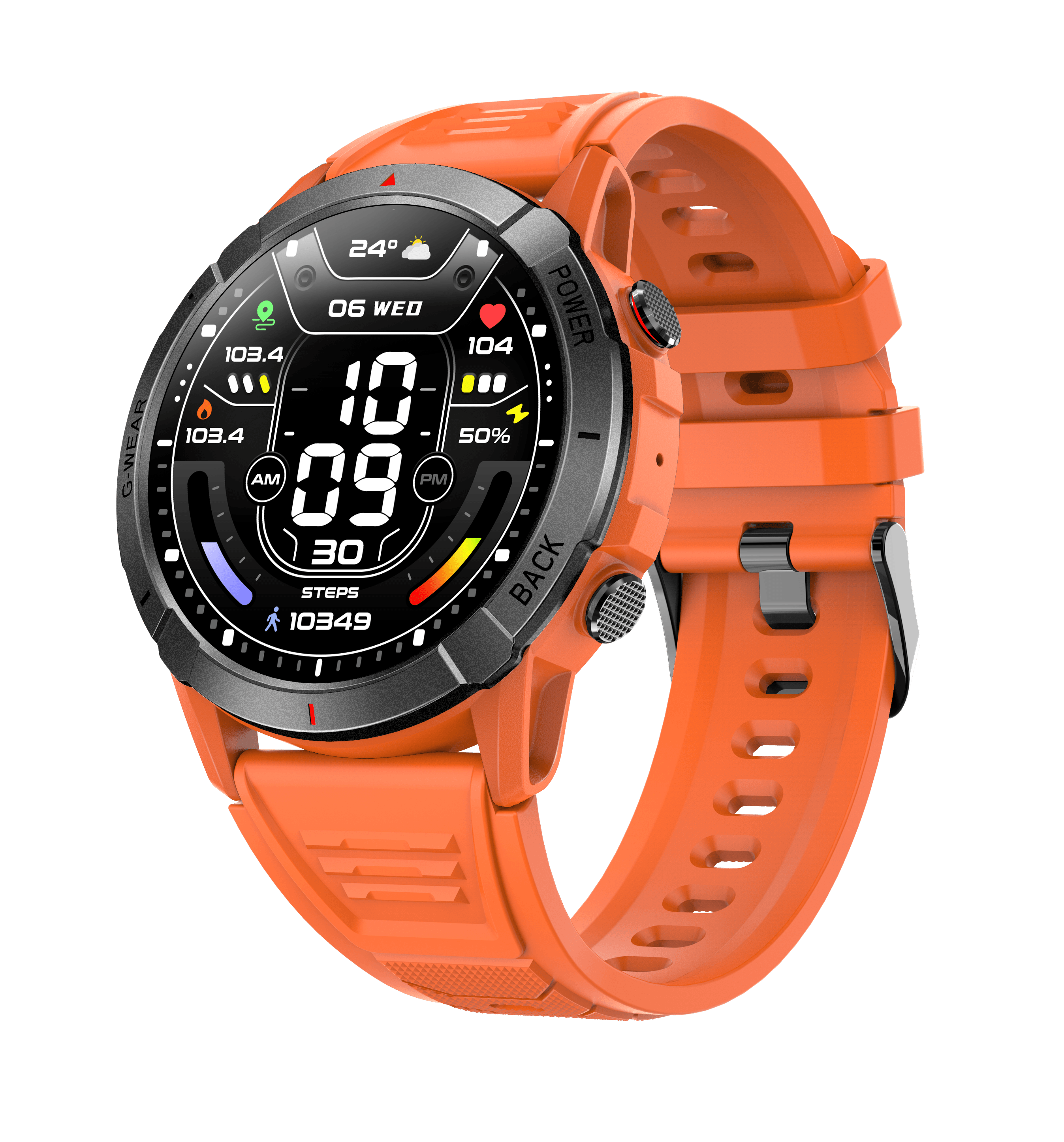 Ceas Smartwatch, BLEKSY®, Robust, 36mm AMOLED, Full Touch Screen, Apeluri, Notificari, Baterie durabila, Portocaliu
