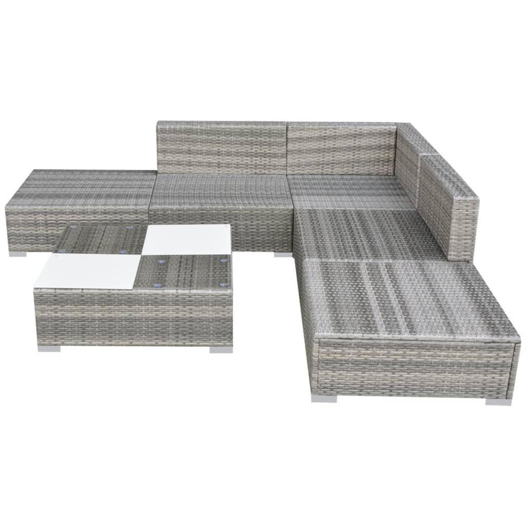 Set mobilier de gradina cu perne, 6 piese, gri, poliratan — imaginea 3