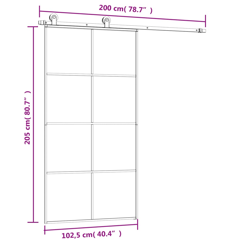 Usa glisanta cu set feronerie 102,5x205 cm sticla ESG/aluminiu — imaginea 9