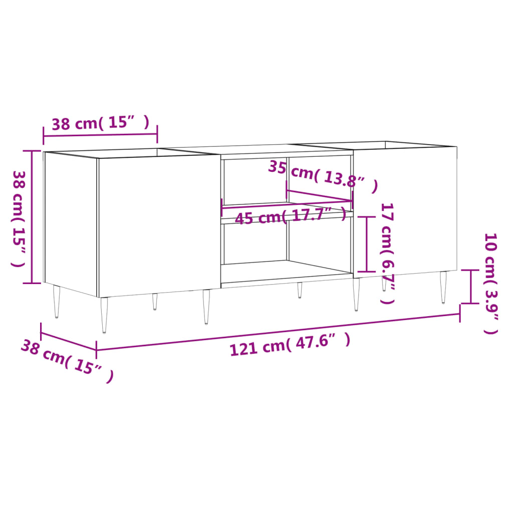 Comoda discuri, alb, 121x38x48 cm, lemn prelucrat — imaginea 9