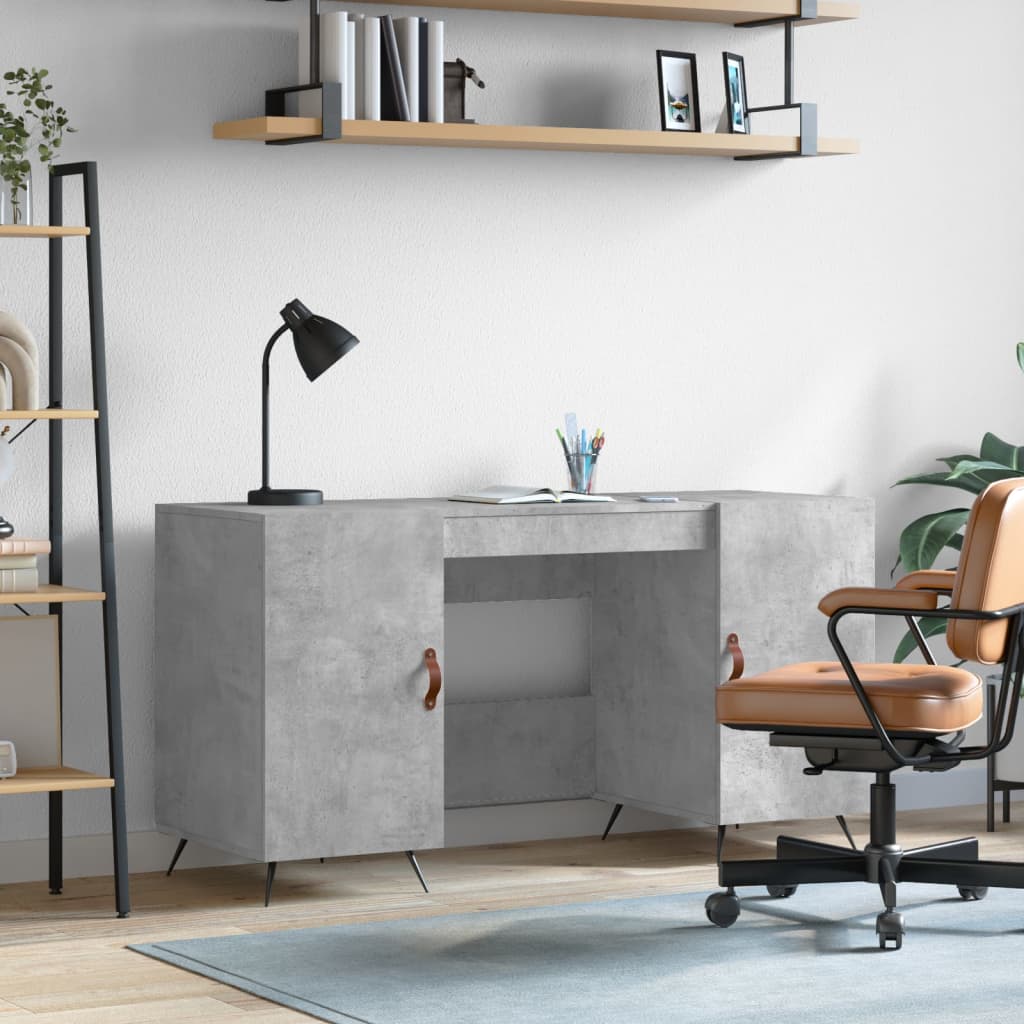Birou, gri beton, 140x50x75 cm, lemn compozit — imaginea 2