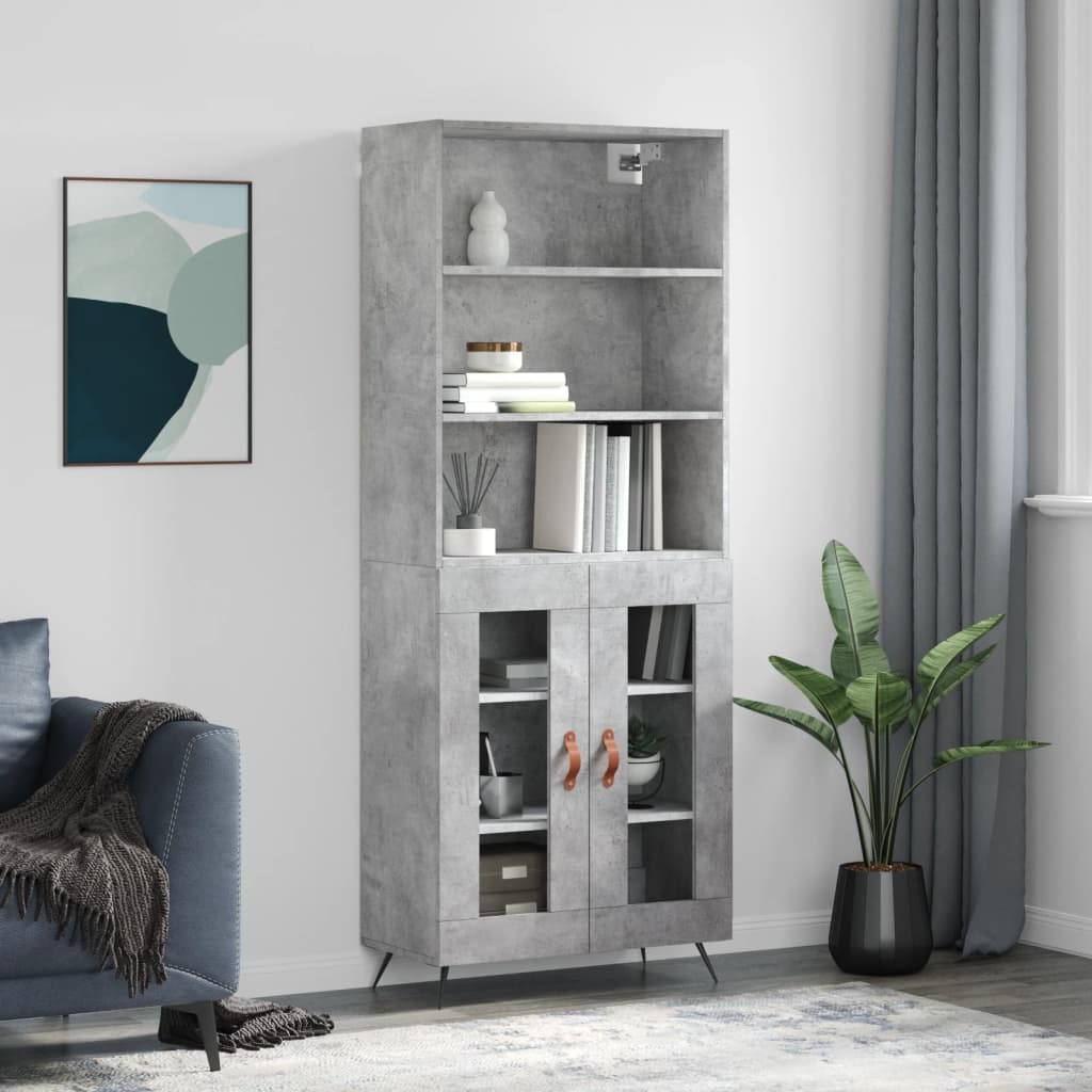 Dulap inalt, gri beton, 69,5x34x180, lemn compozit — imaginea 2
