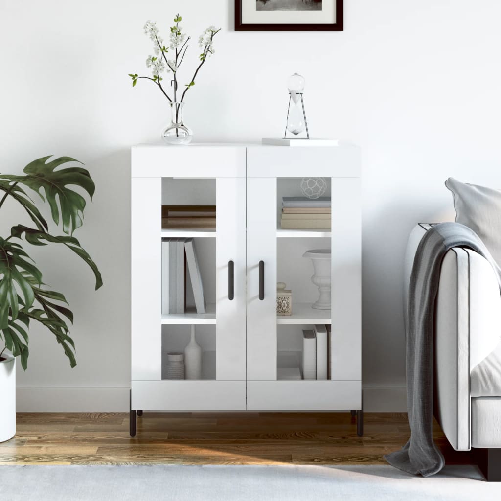 Servanta, alb extralucios, 69,5x34x90 cm, lemn compozit — imaginea 2