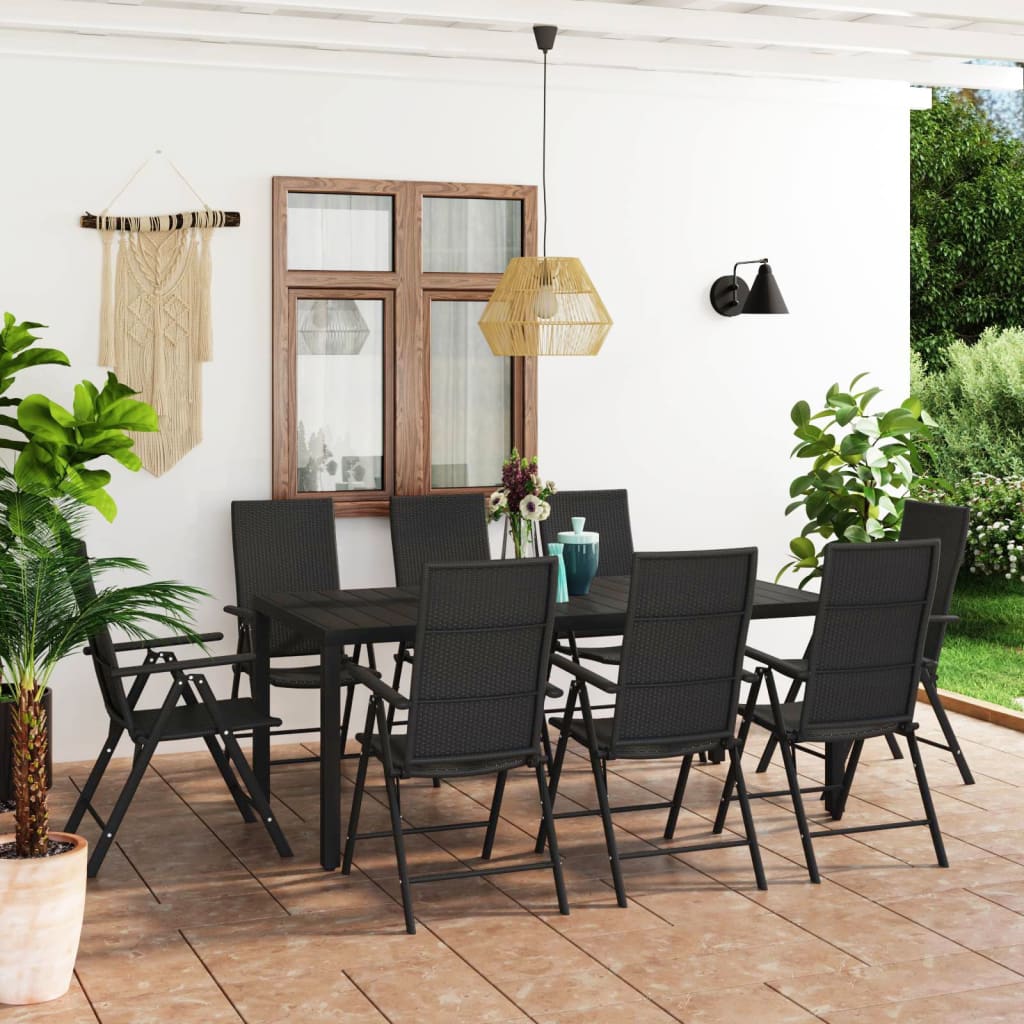 Set mobilier de gradina, 9 piese, negru — imaginea 2