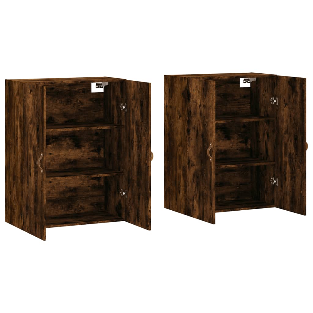 Dulapuri montate pe perete, 2 buc, stejar afumat, 69,5x34x90 cm, model piele — imaginea 4