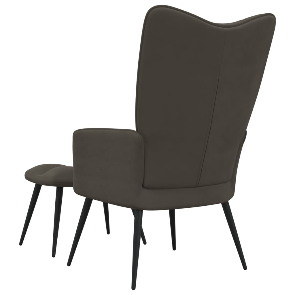 Fotoliu de relaxare cu taburet, gri inchis, catifea — imaginea 4