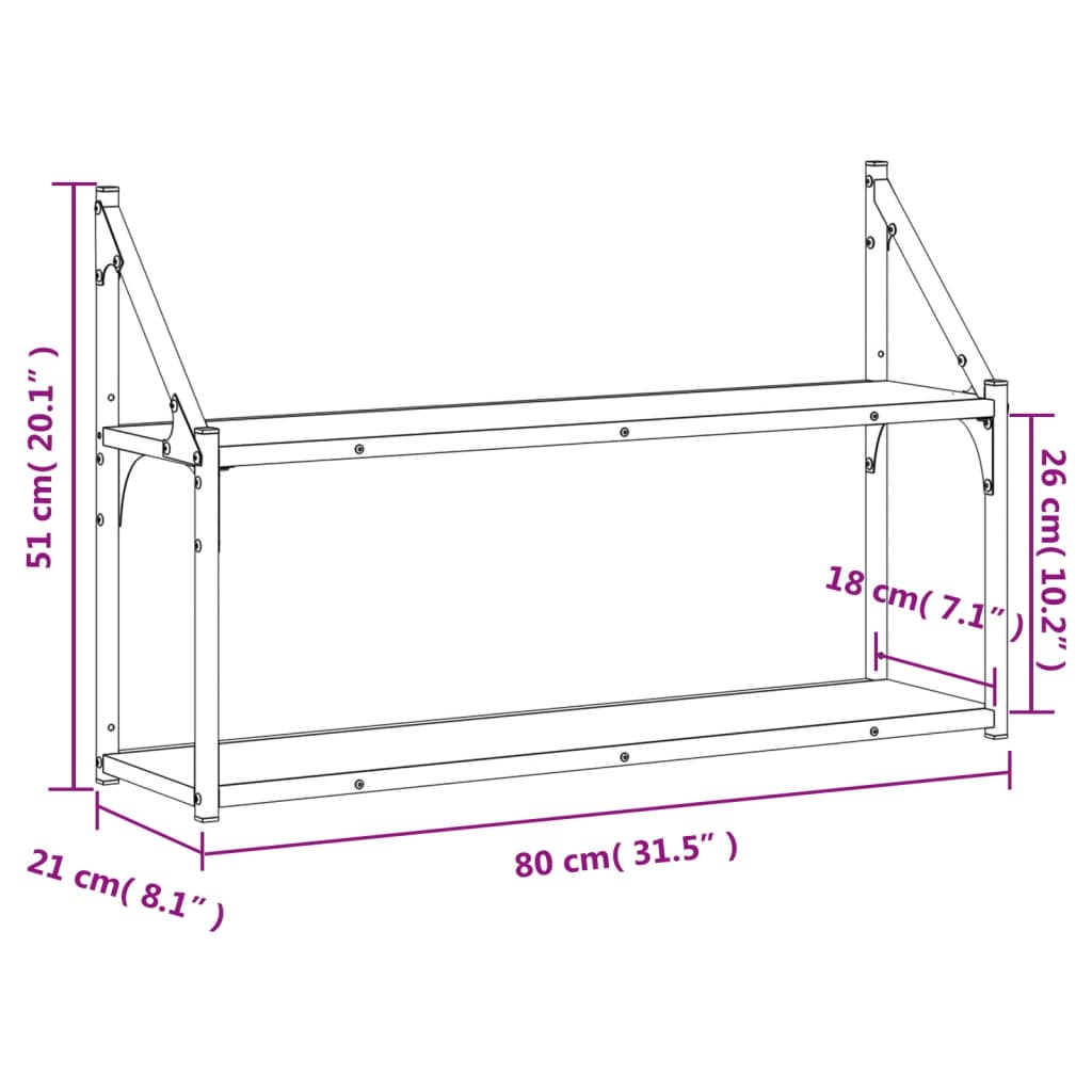 Raft cu 2 niveluri stejar sonoma 80x21x51 cm, lemn prelucrat — imaginea 8