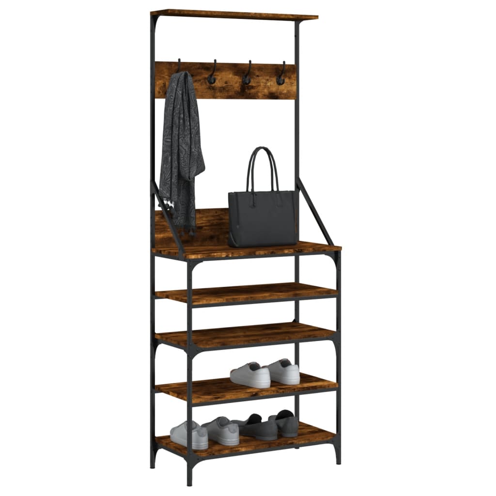 Suport de haine cu raft de pantofi stejar fumuriu, 70x34x184 cm — imaginea 3