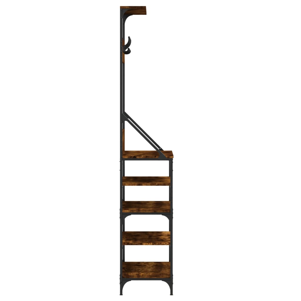 Suport de haine cu raft de pantofi stejar fumuriu, 70x34x184 cm — imaginea 5