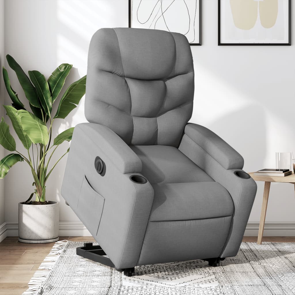 Fotoliu electric rabatabil cu ridicare, gri deschis, textil — imaginea 2