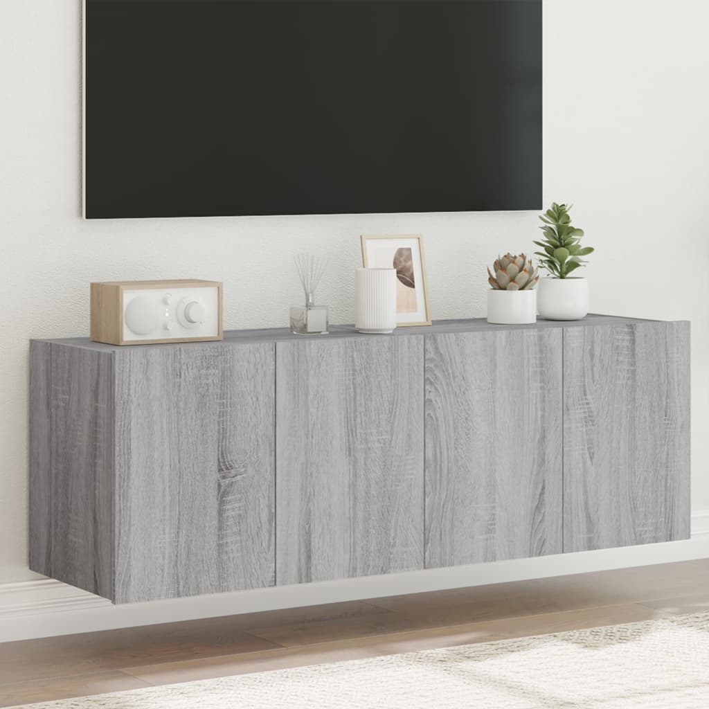 Comoda TV de perete cu LED, 2 buc, gri sonoma, 60x35x41 cm — imaginea 2