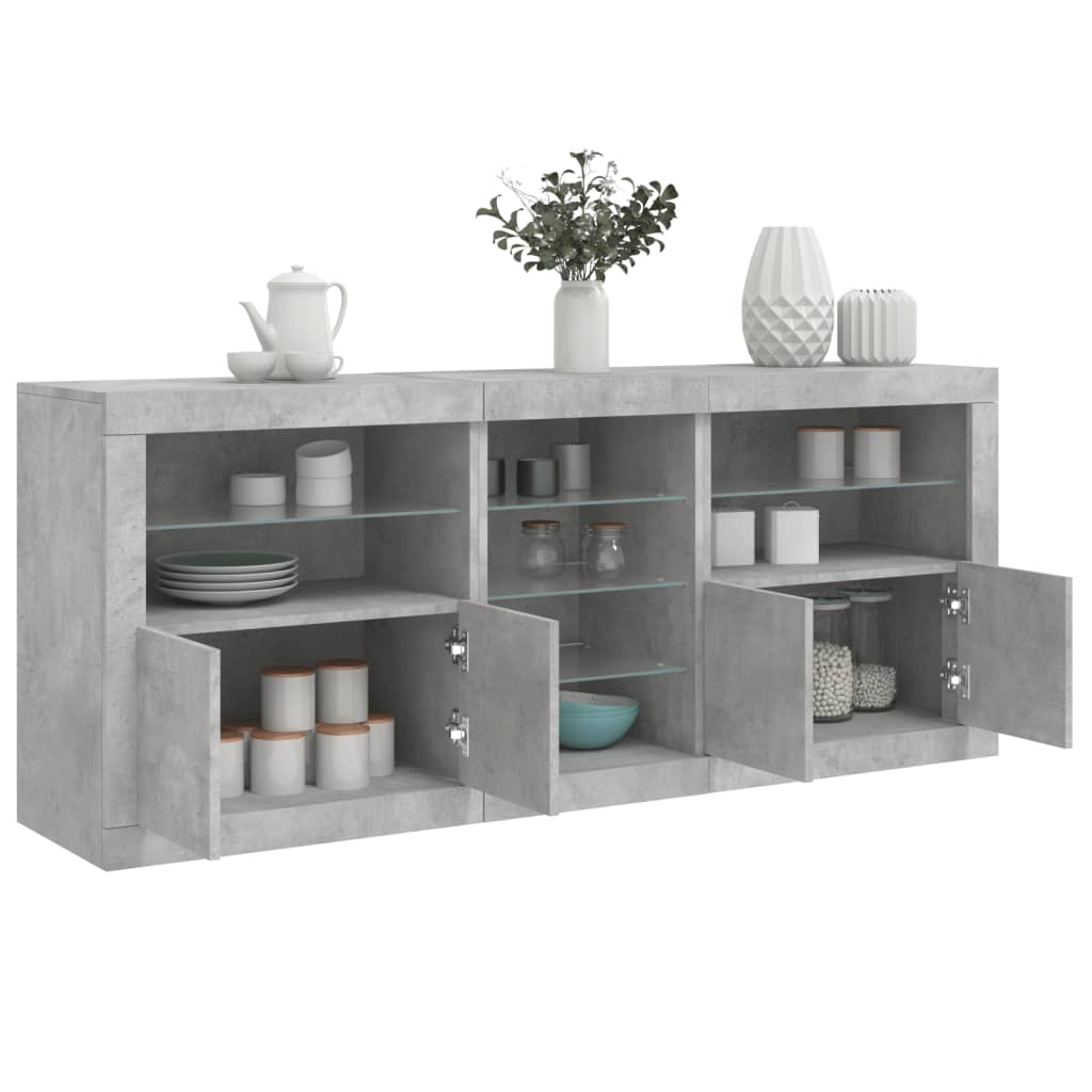 Servanta cu lumini LED, gri beton, 162x37x67 cm — imaginea 2