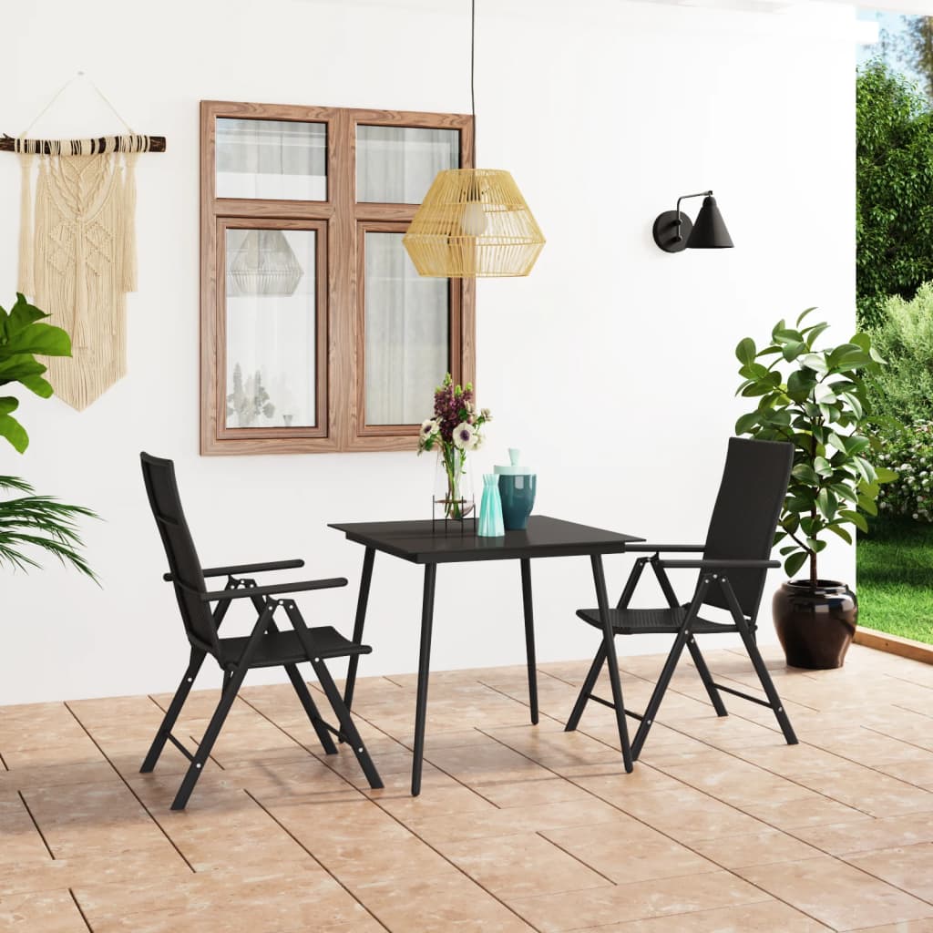 Set mobilier de gradina, 3 piese, negru — imaginea 2