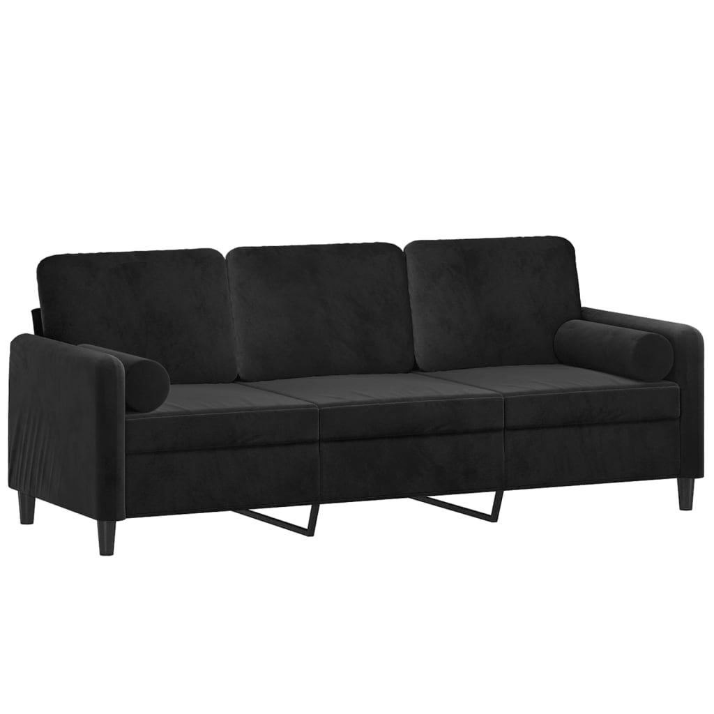 Canapea cu 3 locuri cu pernute, negru, 180 cm, catifea — imaginea 3