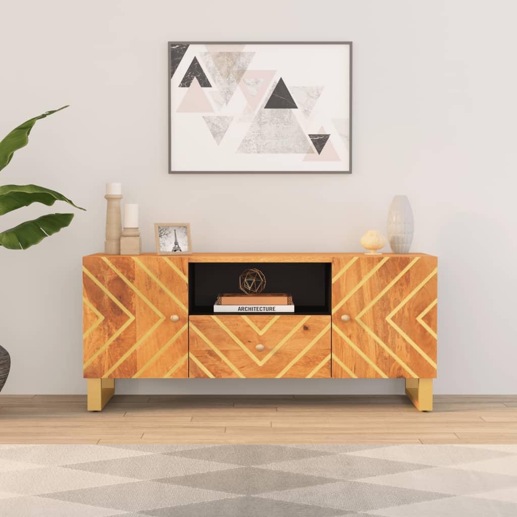 Dulap TV maro si negru 105x33,5x46 cm lemn masiv de mango — imaginea 2