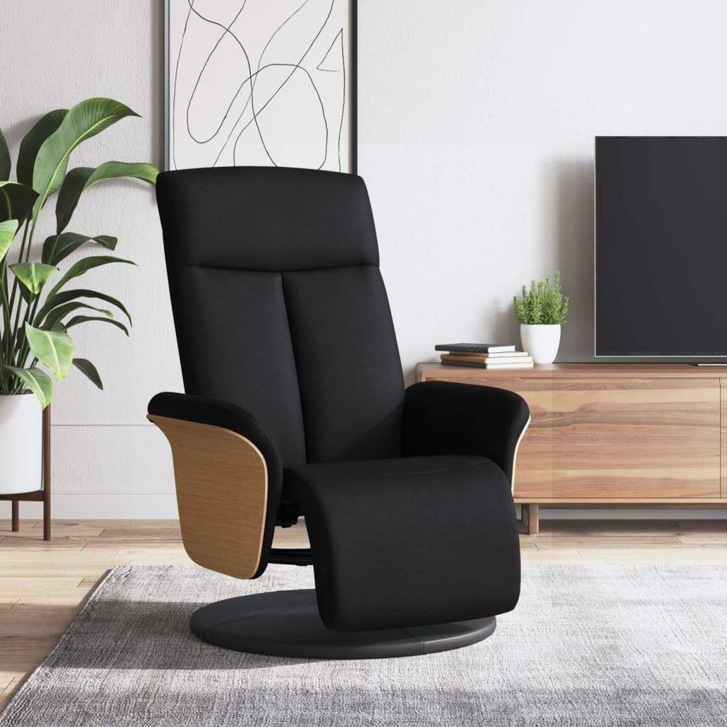 Fotoliu rabatabil cu suport de picioare, negru, textil — imaginea 2