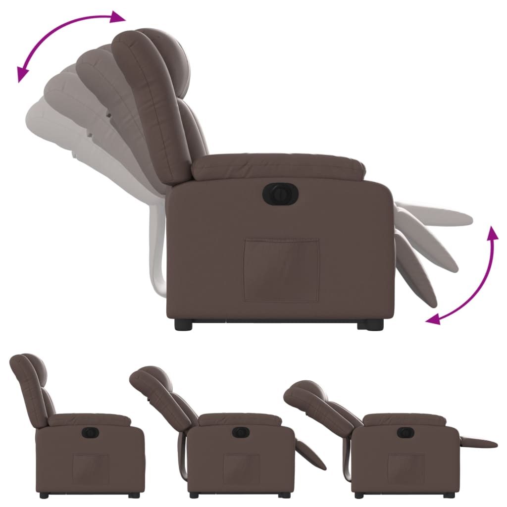 Fotoliu rabatabil electric cu ridicare, maro, piele ecologica — imaginea 6