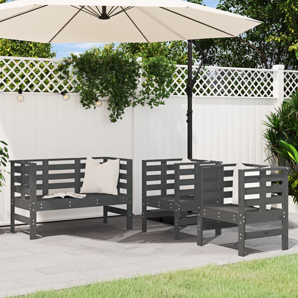 Set mobilier de gradina, 3 piese, gri, lemn masiv de pin — imaginea 2