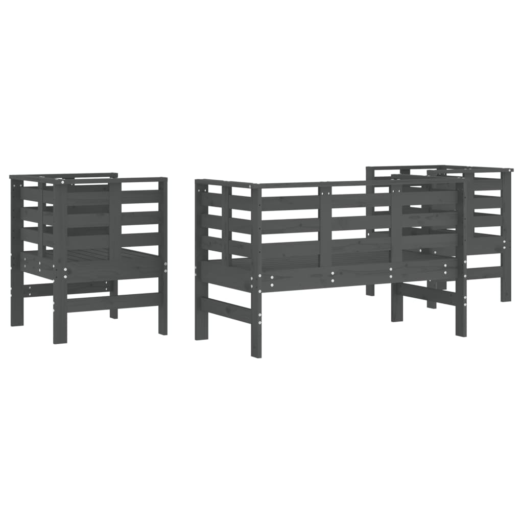 Set mobilier de gradina, 3 piese, gri, lemn masiv de pin — imaginea 6