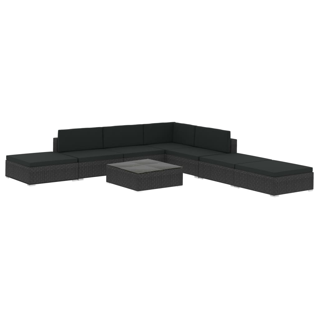 Set mobilier de gradina cu perne, 8 piese, negru, poliratan