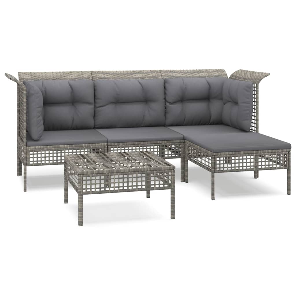 Set mobilier de gradina cu perne, 5 piese, gri, poliratan
