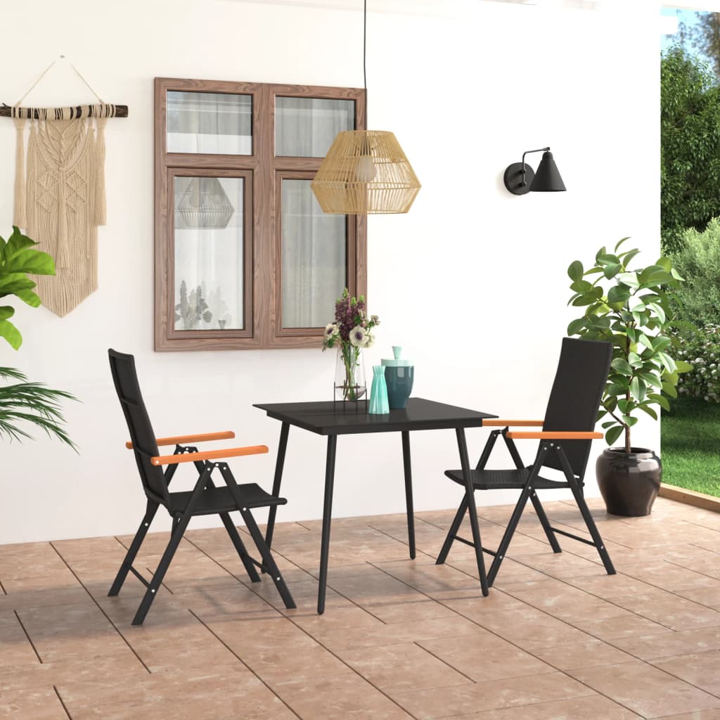 Set mobilier de gradina, 3 piese, negru si maro — imaginea 2