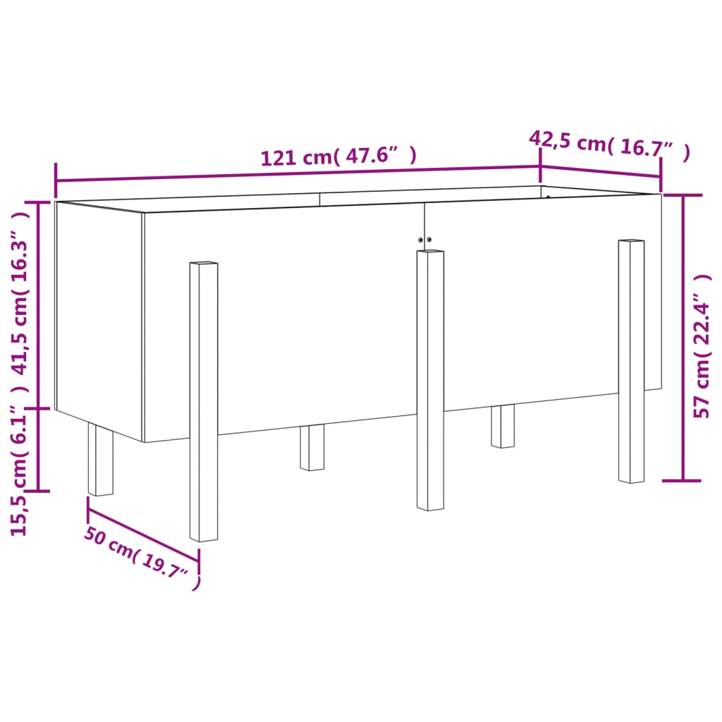 Strat inaltat de gradina, alb, 121x50x57 cm, lemn masiv de pin — imaginea 9