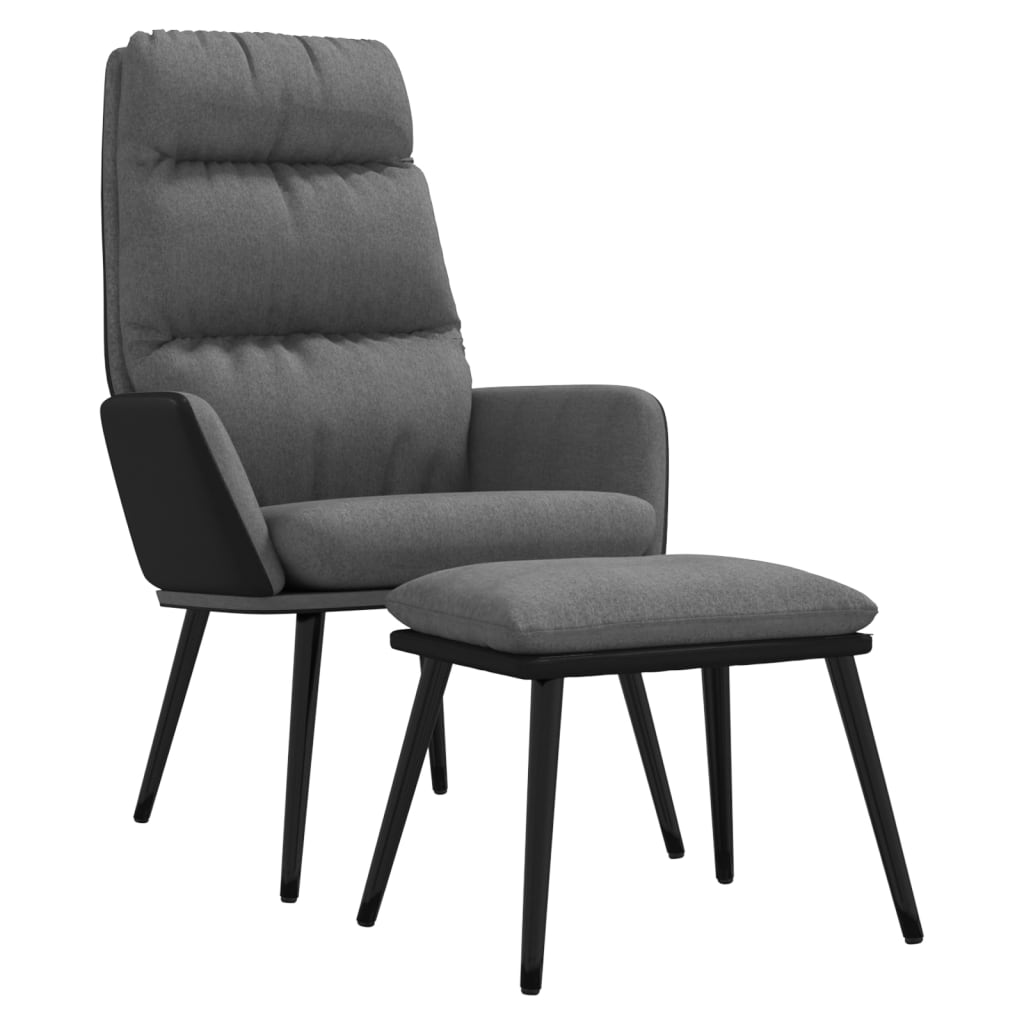 Fotoliu relaxare cu taburet, gri deschis, textil/piele ecologica