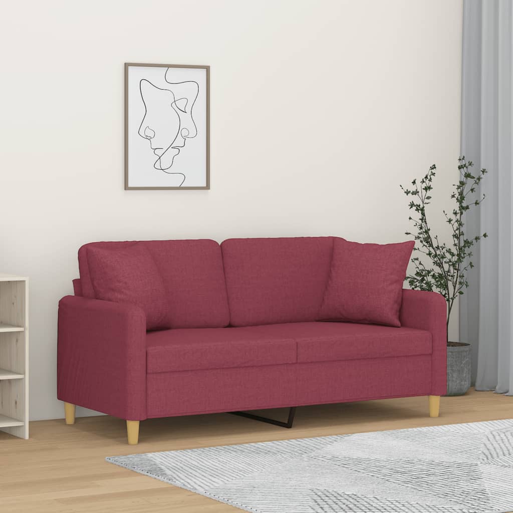 Canapea cu 2 locuri cu pernute, rosu vin, 140 cm, textil — imaginea 2